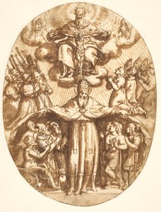 The Trinity with Members of a Brotherhood and a Pope as Protector of the Infirm. Oval Composition
