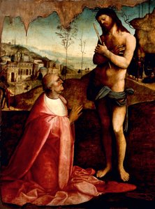 Christ Suffering and cardinal Oliviero Carafa in prayer