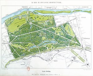 Plan of the Bois de Boulogne in Paris, published by Caudrilier by Ch. Walter