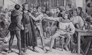 Lord Saye and Sele, about to be beheaded in Jack Cade