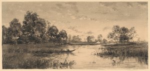 Evening on a River with a Boatman by Charles A. Walker