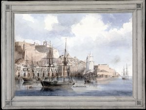 View at Malta (the Grand Harbour of Valletta with Fort Sant Angelo) by Charles Andrew Dyce