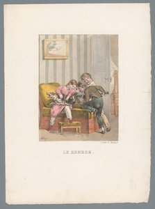 Three Children Giving a Dog an Injection by Charles Aubry