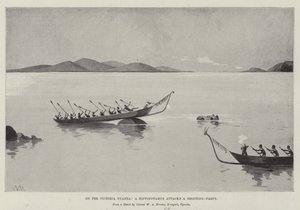 On the Victoria Nyanza, a Hippopotamus Attacks a Shooting-Party by Charles Auguste Loye