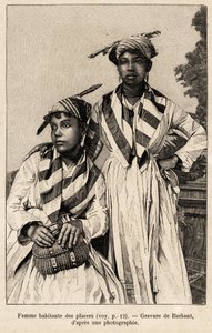 Women living in placers, mineral deposits. Engraving by Barbant to illustrate the story chez nos indiens, quatre annees de voyage dans la Guiane francaise by Charles Barbant