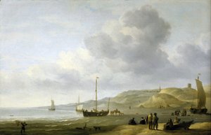 Scene on the Shore Near Scheveningen, Holland by Charles Brooking