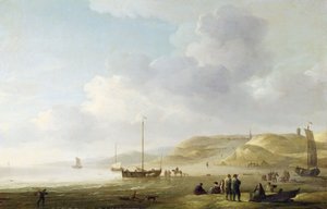 The Coast Near Scheveningen with Fishing Pinks on the Shore by Charles Brooking