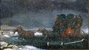 A Stagecoach Fording a Stream in a Snowstorm by Charles Cooper Henderson