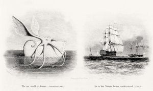 A Giant Squid and Two Ships at Sea, Engraved by George Cooke (1781-1834) by Charles Curtis