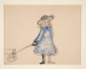 Girl Pulling Wagon (Plain Girl in Blue Dress); Sketch of a Man