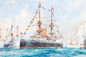 HMS Majestic at the 1897 Diamond Jubilee Fleet Review at Spithead by Charles Dixon