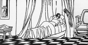Melisande visiting Golaud in bed after falling from his horse, woodcut for Pelleas and Melisande by Maurice Maeterlinck by Charles Doudelet