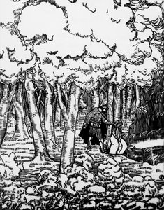 Woodcut by Charles Doudelet for Pelleas and Melisande by Maurice Maeterlinck, published by Claudio Argentieri, Spoleto, Italy