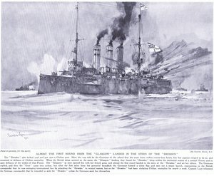 Almost the First Round from the Glasgow Landed in the Stern of the Dresden