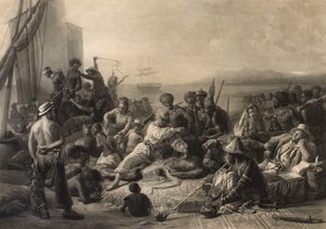 Scene on the Coast of Africa: Slaves and Slave Masters Await Transport Abroad by Charles Edward Wagstaff