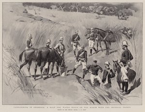 Campaigning in Rhodesia, a Halt for Water while on the March with the Imperial Troops by Charles Edwin Fripp