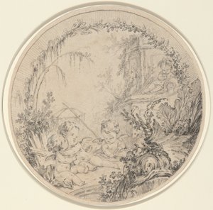 Three Putti with a Fishing Net by Charles Eisen