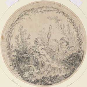 Two Putti Playing with Swans by Charles Eisen