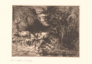Landscape with Cow and Watercourse by Charles Emile Jacque (attributed to)