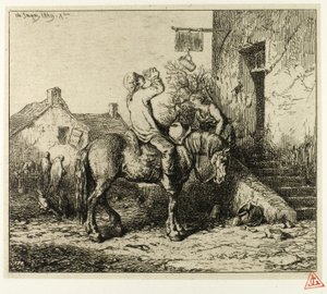 Entrance to an Inn, with Peasant Drinking by Charles Emile Jacque