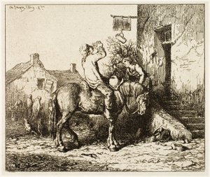 Entrance to an Inn, with Peasant Drinking by Charles Emile Jacque