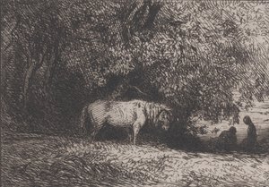 Horse Under a Tree Branch, 1846 by Charles Emile Jacque