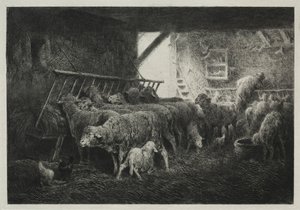 Interior of Sheep Enclosure by Charles Emile Jacque