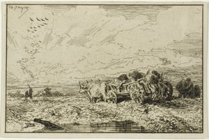 Landscape with Ox-Drawn Wagon by Charles Emile Jacque