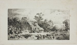Landscape with Thatched Cottages by Charles Emile Jacque