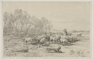 Landscape with a Flock of Sheep by Charles Emile Jacque