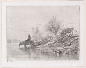 Landscape with cattle by Charles Emile Jacque