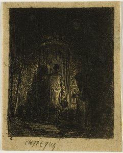 Man and Woman with Lanterns by Charles Emile Jacque