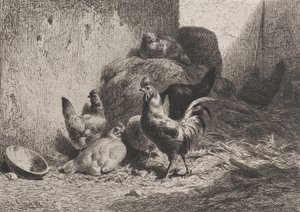 Rooster and Hens, 1864