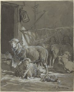 Sheep in a Manger by Charles Emile Jacque