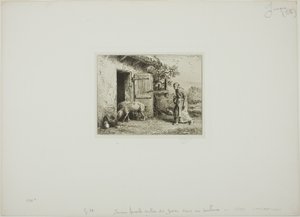 Woman Bringing Her Pigs Back Home by Charles Emile Jacque