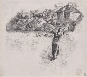 Woman Carrying Sheaf by Charles Emile Jacque