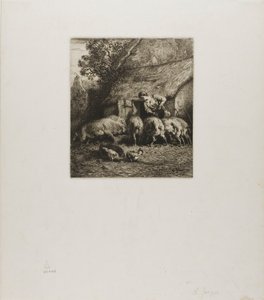 Woman Feeding Six Pigs by Charles Emile Jacque