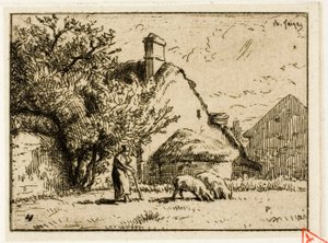 Woman Tending Two Pigs by Charles Emile Jacque