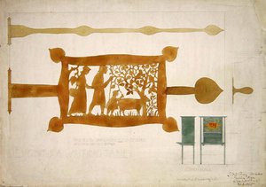 Design for a writing desk brass hinge by Charles Francis Annesley Voysey
