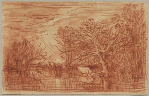 Cows at a Watering Hole by Charles Francois Daubigny