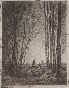 Gathering in the Flock, original impression 1862, printed in 1921 by Charles Francois Daubigny