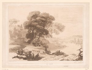 Landscape with Shepherds and Cattle by a River by Charles Francois Daubigny