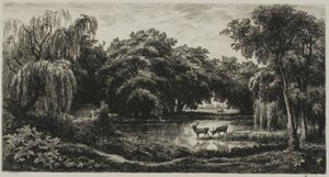 Marsh with Stags by Charles Francois Daubigny