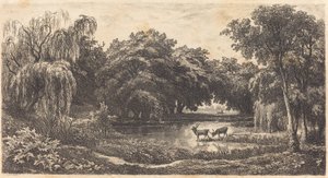 Pool with Deer by Charles Francois Daubigny