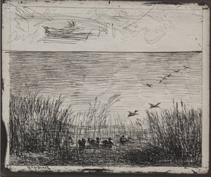 Swamp with Ducks, Original Impression 1862, Printed in 1921 by Charles Francois Daubigny