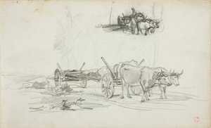 Two Sketches of Oxen Hauling a Log by Charles Francois Daubigny