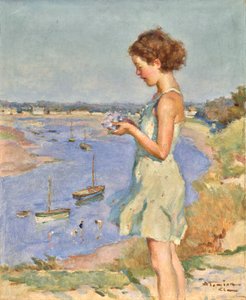 Young Girl with a Blue Hydrangea, Saint-Gilles-Croix-de-Vie by Charles Garabed Atamian