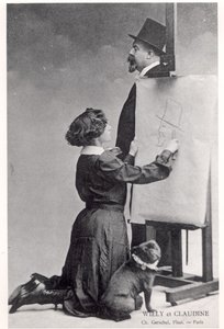 Postcard depicting Colette and her husband Willy by Charles Gerschel