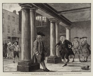 The Colonnade under the Town Hall, Rochester, Hogarth and the Other Pilgrims Playing at Hopscotch on the Flagstones by Charles Green