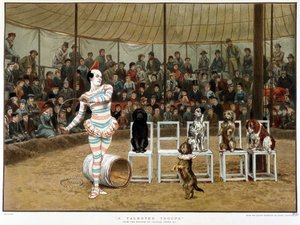 The learned dogs: circus scene with clown and dogs - after Charles Green, English chromo 1885 by Charles Green
